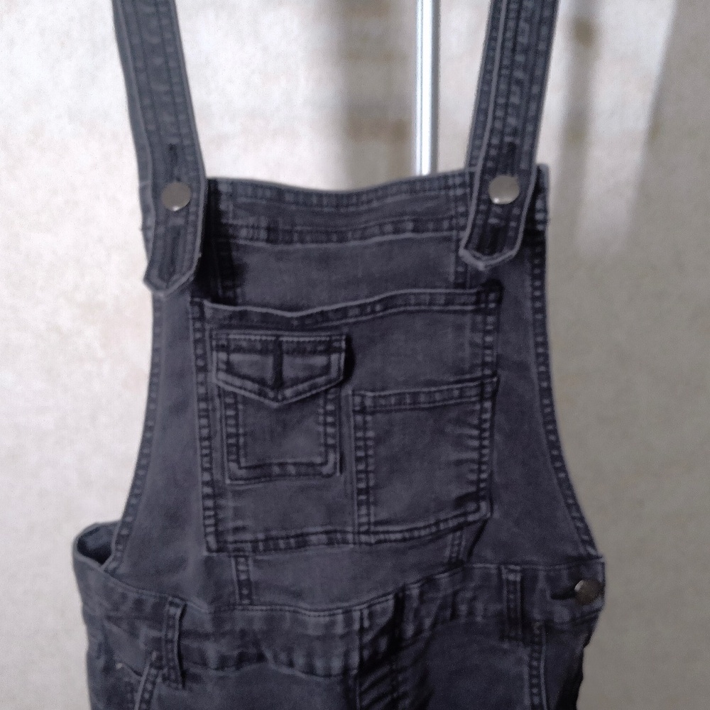EUC Free People Black Denim Multi Pocket Overalls Zip Distressed Fade Sz26 - Picture 3 of 12